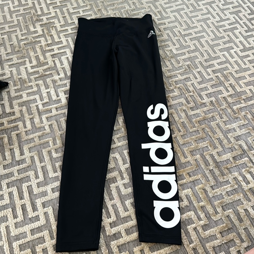 Adidas Womens Climalite Crop Leggings Size Small Black White Big Logo Athletic
